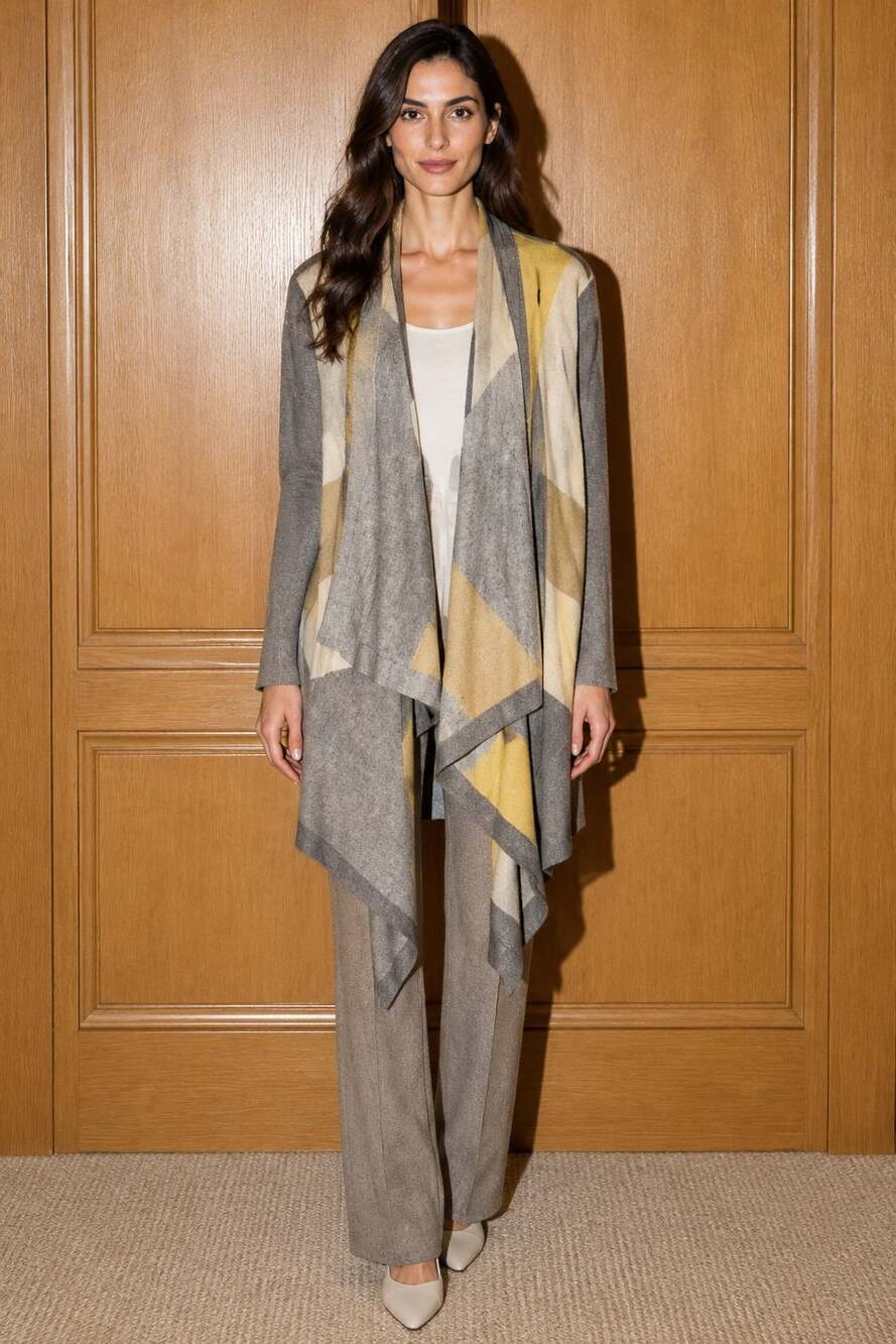 St John Yellow Label Milano Wrap Knit Open Cardigan 100% Wool Women's XL Accents